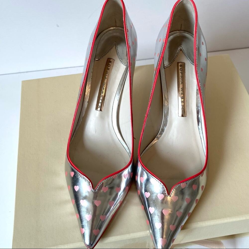 Sophia Webster Luella Silver Foil Heart Heels 37 7 - Picture 2 of 9